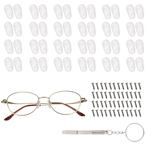 Fukaisu 24 Paar Silikon-Nasenpads mit Schraubbefestigung Inklusive Schraubendreher und Schraube Transparent Weich Brillen Nasenpads für Brillen mit Metallrahmen und Kurzsichtigkeit
