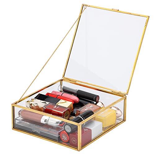 Vtyhyj Vintage Glass Jewelry Box Lidded Square Organizer Decorative Case For Keepsake Rings Earrings Brooches Watches (Clear) #TOP4