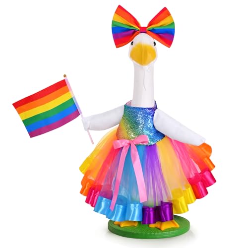 JcHrmers Rainbow Porch Goose Outfit Pride Goose Outfits LGBTQ Lawn Porch Goose Clothes Fits 23 Cement Plastic Goose Statue for Outdoor Garden Yard Patio Art Decor (Dress)