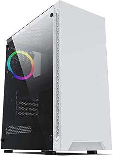 iONZ KZ08 PC ARCTIC WHITE MIDI TOWER COMPUTER CASE M/ATX ATX TEMPERED GLASS WITH 1 FRGB FAN