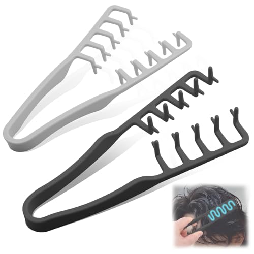 2 Pcs Texture Comb, Voluminous Wide-Toothed Hair Comb, Apparatus Maximum Lift Roots Volume Tool, Barber Wide Fine-Toothed Dual-Purpose Set, ABS Plastic with Textured Grip Tool for Men (Black+Grey)