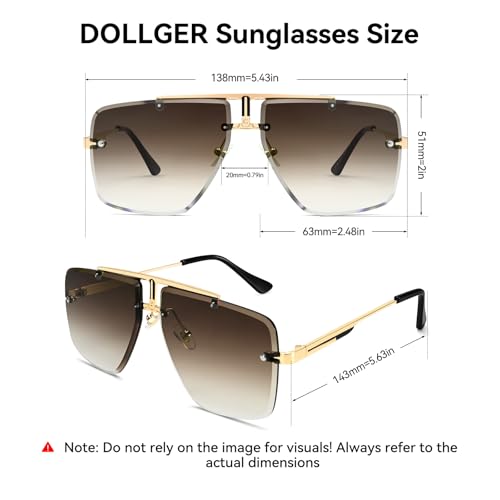 Image of Rimless Oversized Square Sunglasses for Men Trendy Fashion Big Shades Tinted Lens Gold Metal Frameless Glasses UV400