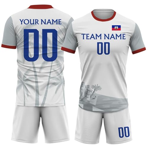 Custom White Haiti Soccer Jersey 2026 Men Women Youth Kid, Camisetas De Futbol Jersey and Soccer Shorts Personalized Name Number Logo Breathable Soccer Team Jerseys Sports Fan Jerseys