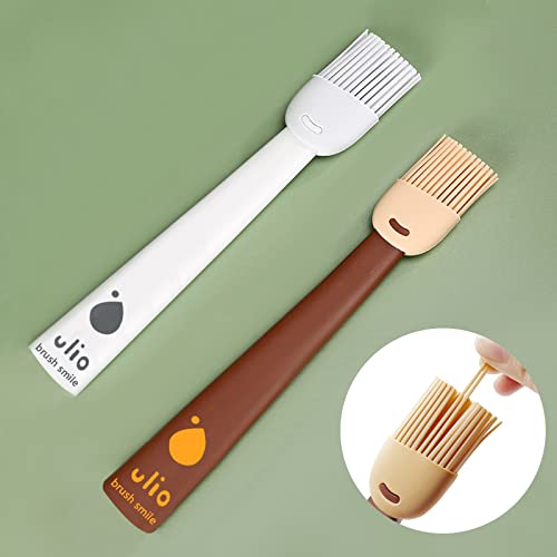 Silicone Basting Brush and Pastry Brush for Baking, Spread Butter Sauce Silicone Grill Brush, Turkey Baster, Kitchen Cooking Brush (Brown and White)
