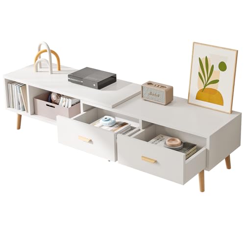 DAYONG Modern TV Stand with Drawers Extendable Entertainment Center Storage Console Table and Media Furniture TV Console for Living Room Bedroom Office (White)