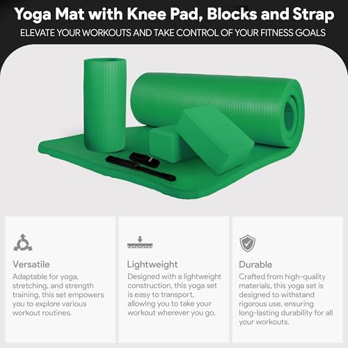 Image of BalanceFrom GoCloud All-Purpose 1-Inch Extra Thick High Density Anti-Tear Exercise Yoga Mat with Carrying Strap