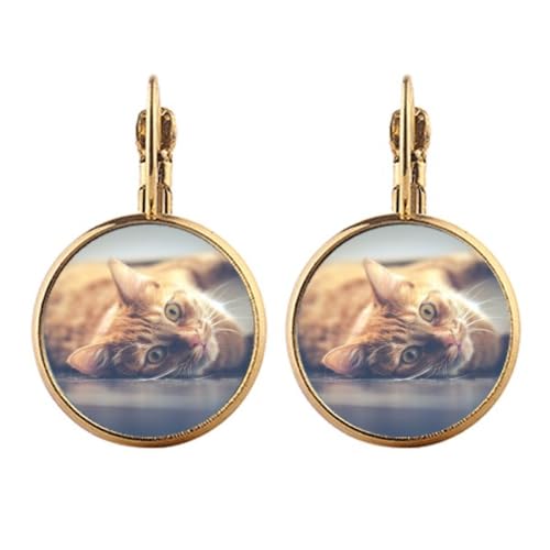 Boucles d'oreilles clip chat jaune pendantes dorées pour oreilles non percées