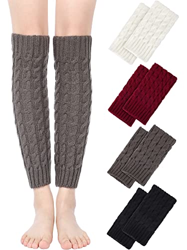 Boyiee 4 Paar Damen Gestrickt Beinwärmer Strick Beinstulpen Lang Winter Stiefelsocken, 4 Farben Cover