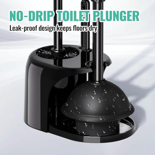 Image of 2PACK 3 in 1 Toilet Brush and Plunger Set with Crevice Cleaning Brush, Toilet Plunger and Brush Set with Extra Long Handle, Plungers for Bathroom Accessories, Bright Black