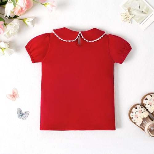Image of 12M-14Y Toddler Baby Girls Peter Pan Collar Blouse Kids Girl Solid Color Puff Sleeve T-Shirts Casual Tee Tops