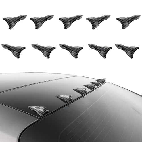RGOAANC 10PCS Universal Car Carbon Fiber Shark Fin Diffuser Set, Glossy Black, Carbon Fiber