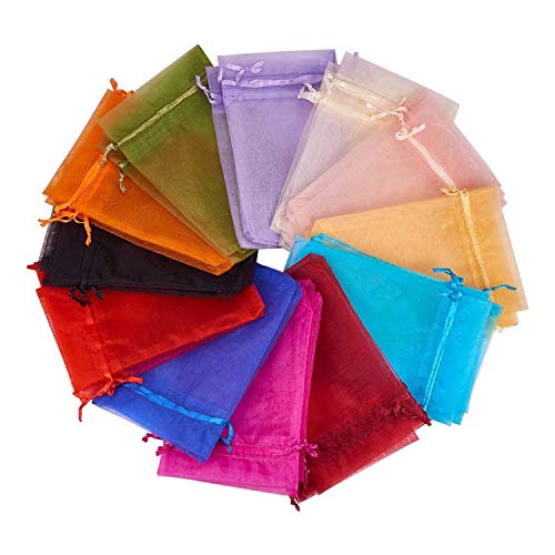 Image of 200 Pieces (10X15 CMS) (Medium) Plain Organza Return Gift Goodies Bags|Drawstring Brocade Pouches for Wedding Organza Bag Pouches| Multi Colour