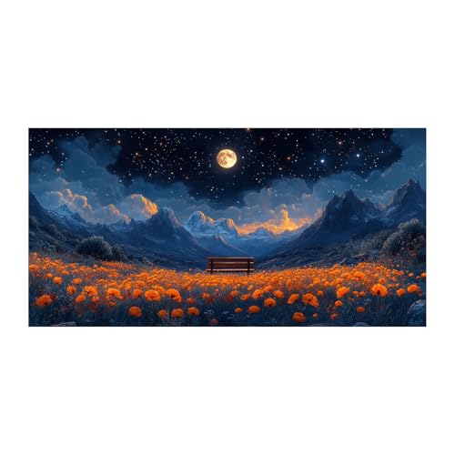 Toile forêt nocturne bleu 80x160cm sans cadre pour décoration murale épurée