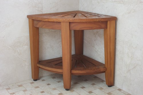 Aquateak The Original 15.5" Kai Corner Teak Shower Bench With Shelf & Aquateak Premium Teak Oil #TOP6