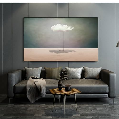 Tableau surréaliste de nuages blancs sur toile beige haute définition d'art 50x70