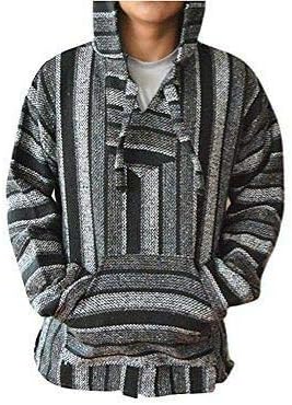 Baja Hoodie Grey Black Pullover Mexican Jerga Drug Rug Pullover S M L XL 3XL