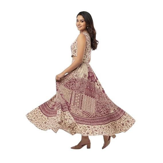 Image of HARSHITA-Enterprises Jaipuri Women's Cotton Printed Elastic Long Skirts