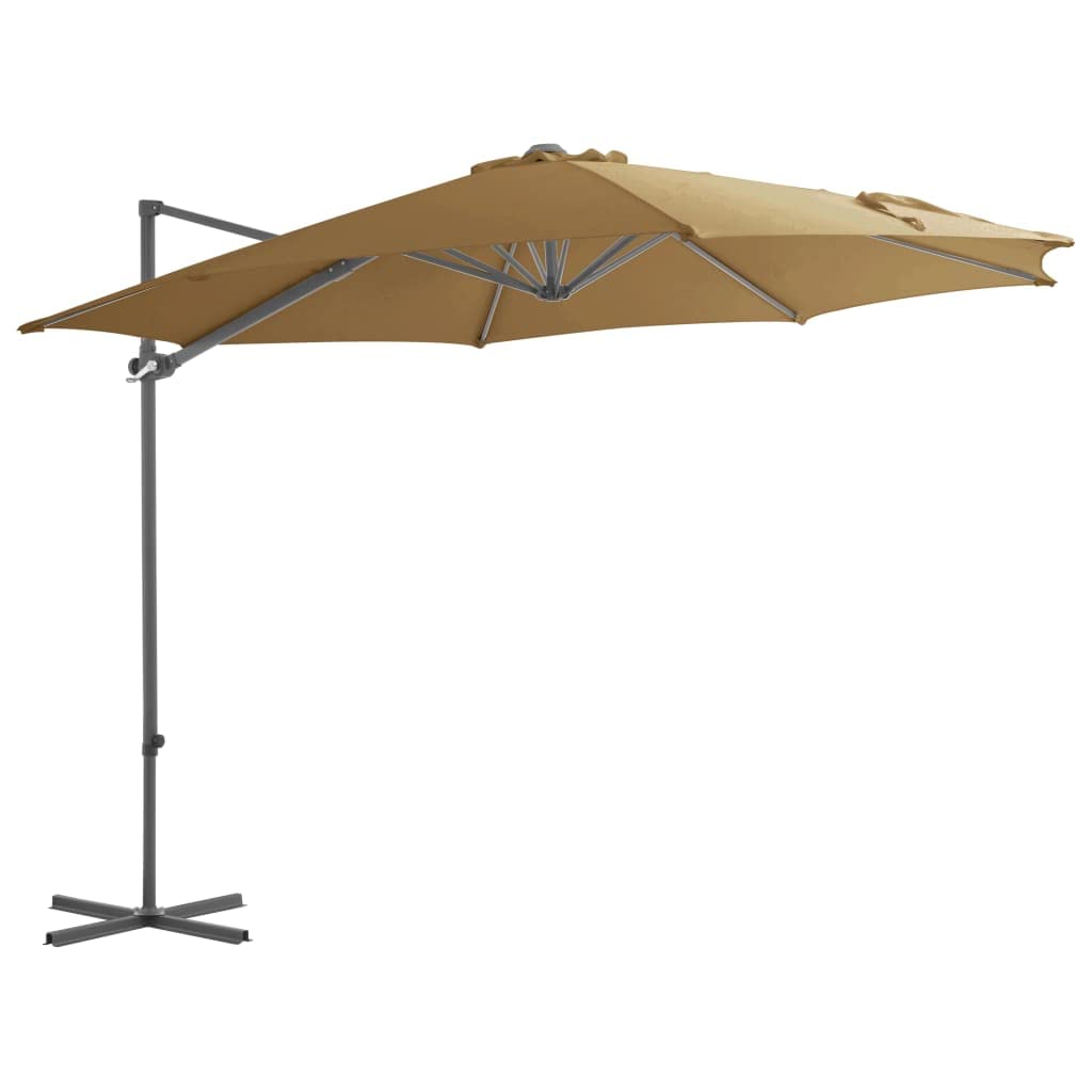 Vidaxl Taupe Cantilever Garden Parasol With Steel Pole, Outdoor Umbrella For Balcony Terrace, Sunshade For Table, Patio Canopy, Sun Shelter,