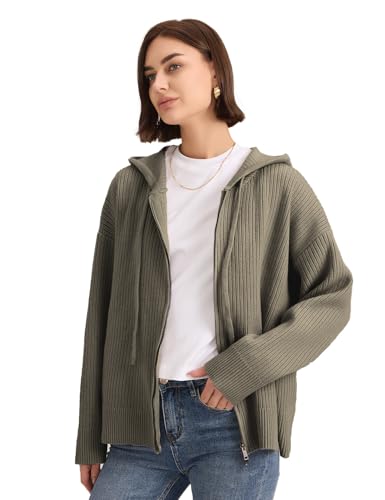 Sweaters for Women Oversized Hoodies Sweatshirts Knit Drawstring zip up Loose Hooded Cardigan Outwear2