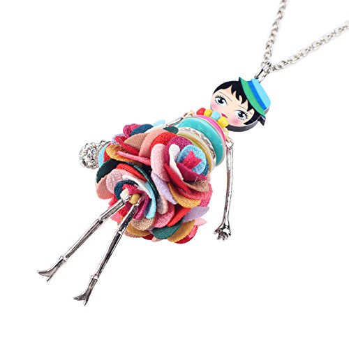 BONSNY Paris Doll Necklace Dress Handmade Pendant News Alloy Metal Crystal Flower Long Chain Fashion Jewelry3