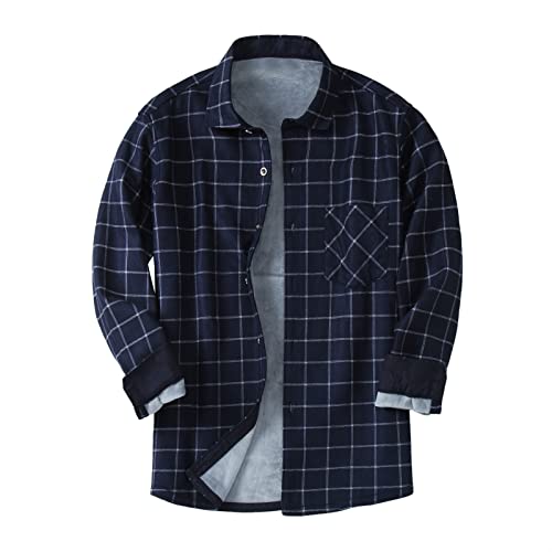 MINYA Chemises Homme en Flanelle Chemises Casual à Carreaux Manches Longues Chemise Chaude de Bucheron Regular Fit Chemise Homme Coton Épaisse Doublée de Flanelle Hiver Printemps, 01-marine, 3XL