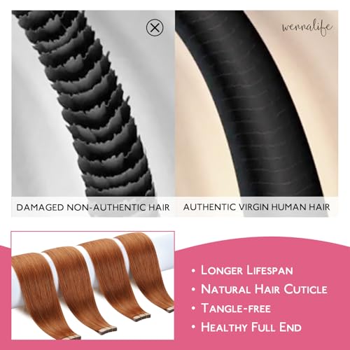 Image of WENNALIFE Tape in Hair Extensions Human Hair Dirty Ginger 10pcs 25g 16 inch Remy Invisible Tape Ins Straight Colored Soft Real Human Hair Tape in Extensions Refill Set Extensions