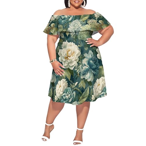 Image of SUZONANA Women's Plus Size Summer Dresses Floral Print Midi Dresses Flowy Sundresses