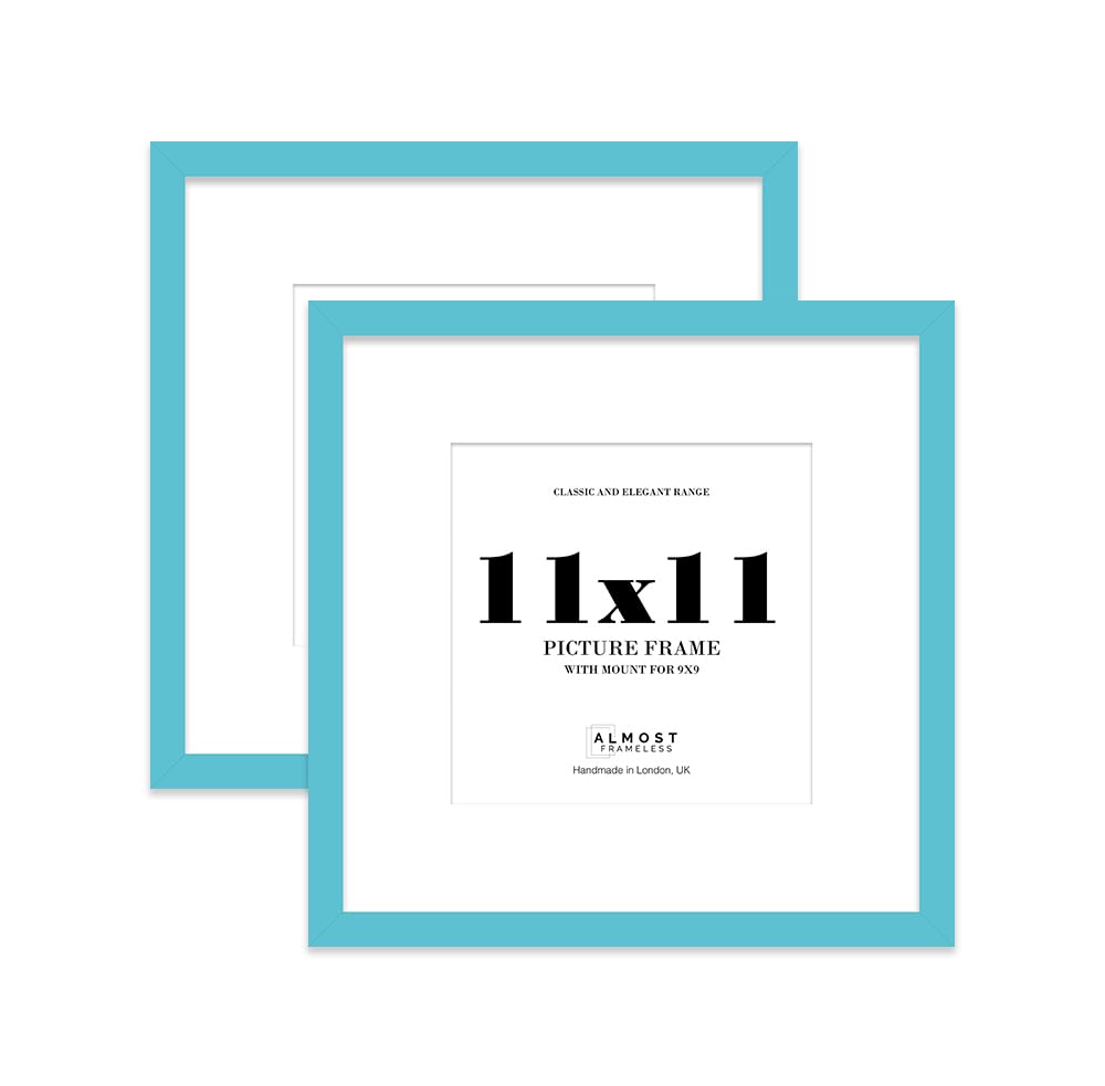 11x11 Turquoise Picture Frame with Mount for 9x9 Photos, Prints - Modern Square Wall Frame, Set of 2