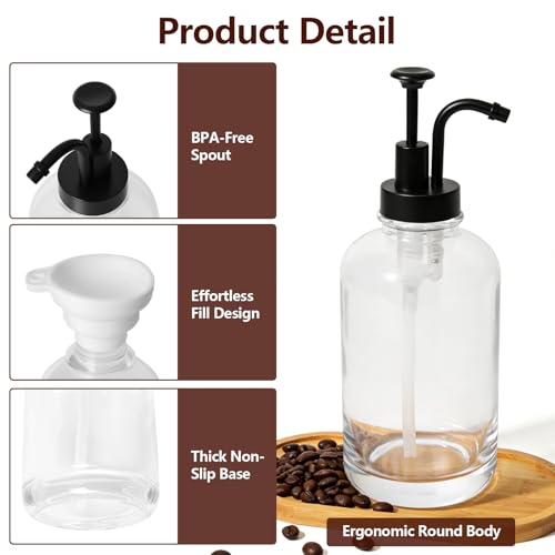 Distributeur Sirop pour Café, Set de 2 Bouteilles en Verre avec Pompes 500 ML pour Bar à Café - Inclus Étiquettes, Entonnoir, Plateau et Accessoires de Nettoyage – Image 5