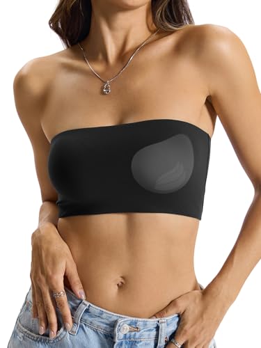EasyGala Womens Padded Double Lined Tank Top Bandeau Strapless Built in Bra Bralette Tube Tops Crop Backless Shirts Sexy Going Out Tops 2026 Black S