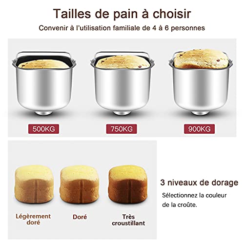 MEYKEY Brotbackautomat mit bis zu 900 g Kapazität, intelligente und automatische Programme, 3 Brotgrößen, 550 W, 36 x 22 x 30 cm, Silber – Bild 7