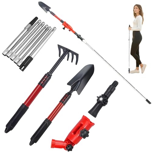 Gutter Cleaning Tools 2-in-1 Multi-Angle with Shovel & Rake, 2.4m Extendable Telescopic Gutter Cleaner Roof Cleaning Equipment with 6 Poles(Range from 0.8m-2.4m) Roofing Cleaner Tool for Home & Garden