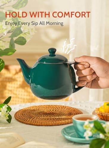 Image of Sweese Teapots for Tea, 27 oz Porcelain Tea pot with Removable Stainless Steel Infuser, Tea Pots for Loose Tea - Dark Green
