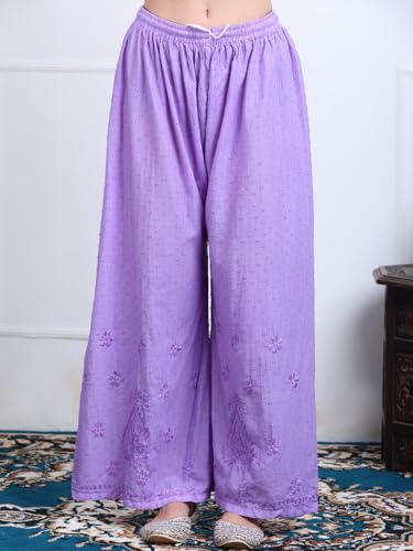 Image of Women's Lucknowi Chikankari Handwork Cotton Kurti, Palazzo and Dupatta Set