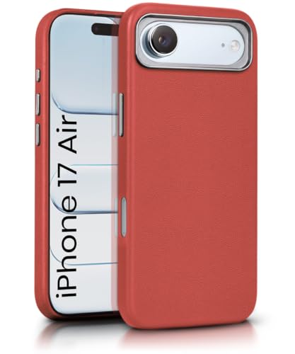 Image of WOW IMAGINE Back Cover for iPhone Air 17 2025 | Shockproof Tough Leather Texture Hard Mobile Case | Ultra Slim Non-Slip Grip | Inner Velvet Fabric | Metal Camera Ring - Crimson Red
