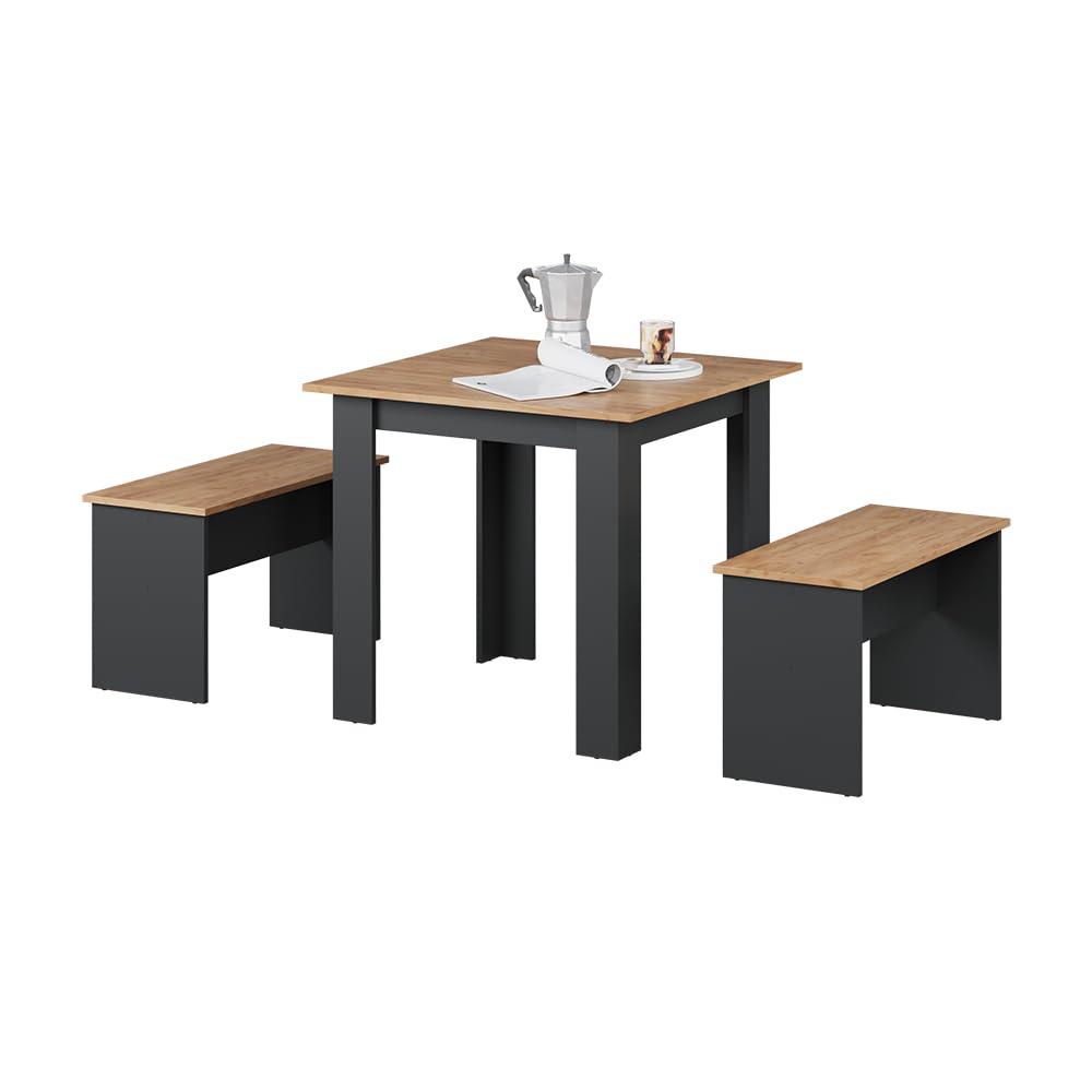 Vicco Set di tavoli da pranzo Sentio, Antracite/Rovere dorato, 80 x 80 cm