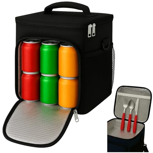 Mochila Térmica Multifuncional Preta com Compartimentos para Alimentos e Bebidas, Ideal para Trabalho e Lazer