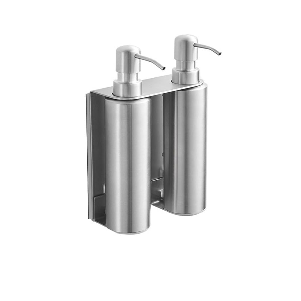 Distributore di sapone Distributore di sapone da parete in acciaio inossidabile, distributore lozione bagno, installazione senza fori, rotondo(Silver)