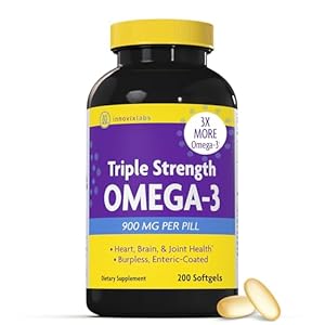 InnovixLabs Triple Strength Omega 3 Fish Oil Supplement, 900 mg, Pure EPA DHA Omega 3 Supplement Brain and Joints, Burpless Omega-3 for Women and Men with Enteric Coating, 200 Capsules