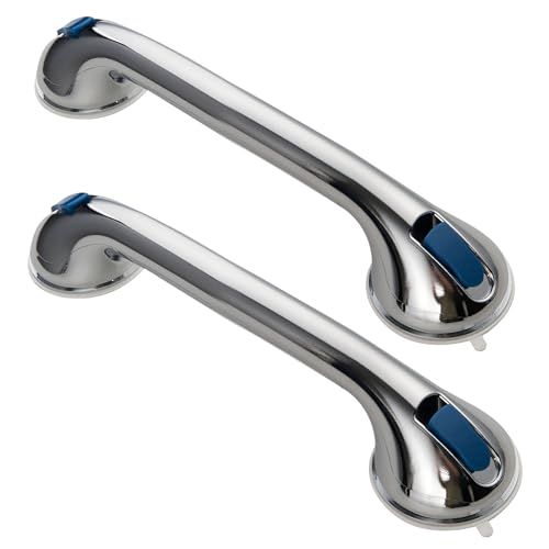 Shower Handle 16 inch Shower Grab Bar for Seniors and Elderly Strong Suction Cup Grab Bars for Bathroom and Showers Bathtub Grab Bar Waterproof No Drilling Safety Assist Handle (silver-2pack, 16Inch)
