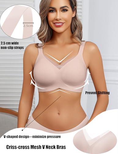 Image of Avidlove Womens Seamless Bras V Mesh Comfort Bralette Everyday T-Shirt Bra | wireless comfort with jelly lift; soft breathable; seamless back smooth; widded straps and side wings; full coverage