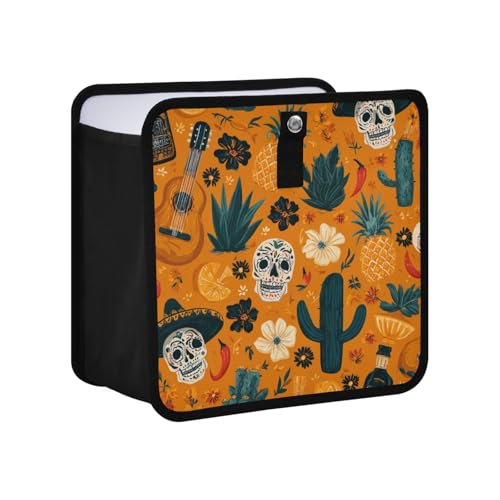 Image of Car Trash Can Organizer Bin with Adjustable Strap for Back Front Seat Console Waterproof Leakproof Collapsible Portable 11 Inch Orange Day Of The Dead Skull Cacti