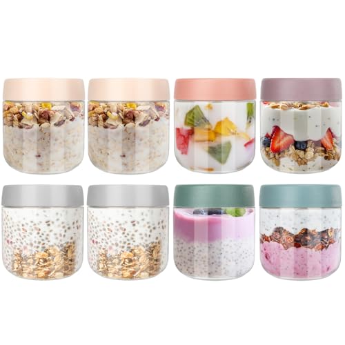 Otauoaea Juego de 8 Overnight Oats Jar 300ml - Tarros de Cristal con Tapa Hermética - Tarros Avena Nocturna - Frascos de Vidrio con Tapa - Bote Cristal Hermetico para Yogur, Mermelada, Cereales