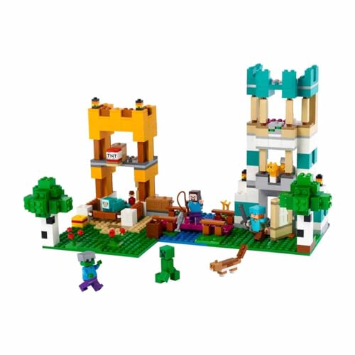 Image of LEGO 21249 Minecraft The Crafting Box 4.0, 2-in-1 Set for Building, Towers on the River or Cat Hut, with Alex, Steve, Creeper and Zombie Mobs, Action Toy for Children, Boys and Girls