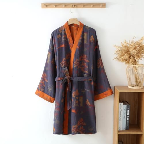 Generic Men's Yukata Robes Kimono Robe Khan Steamed Clothing Pajamas Unisex Cotton Spa Bathrobe Sleepwear2