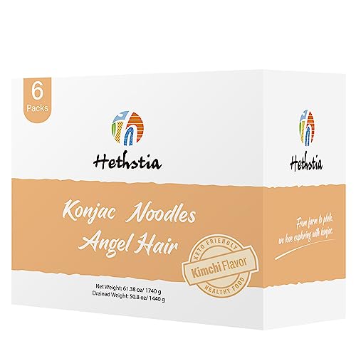 Image of Hethstia Konjac Noodle Angel Hair Miracle Noodle Kimchi Sauce Shirataki Noodle Ramen Low Carb Angel Hair Pasta Pre-cooked and Ready to Eat Ramen Soup Miracle Angel Hair Low GI, Healthy Food, 61.38 Oz Instant Kimchi Ramen Noodles(6 Packs)