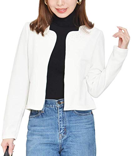 (カービーズ) curvy's ストーンパールジャケット風カーディガン ショートジャケット 01.ホワイト (カービーズ) curvy's ストーンパールジャケット風カーディガン ショートジャケット 01.ホワイト
