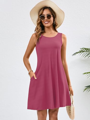 Image of KORSIS Summer Dress for Women Casual T Shirt Tank Dresses Sleeveless Swing Flowy Ladies Beach Vacation Sundress with Pocket