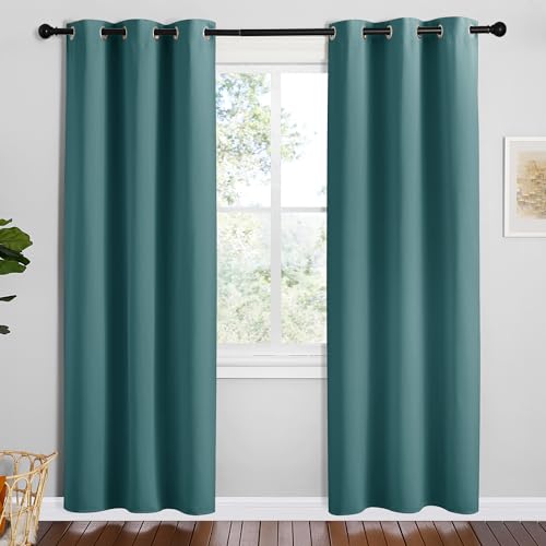 Image of NICETOWN Sea Teal Blackout Curtains 78 inches Length for Bedroom, 2 Panels, 42 inch Wide, Thermal Insulated Decoration Drapes for Office Window