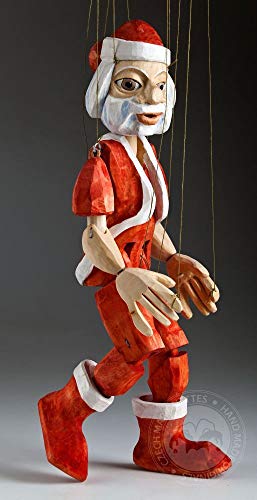 Czech Marionettes, Santa Clause - Hand Carved and Hand Painted Christmas Wooden Puppet, Winter Atmosphere String Puppet, Detailed Decoration, Ideal for Collectors or Theater Performances, 19 inches - Thumbnail 4